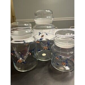 Princess House Heritage Blossom Painted 3 Piece Canister Set 1991 Apothecary